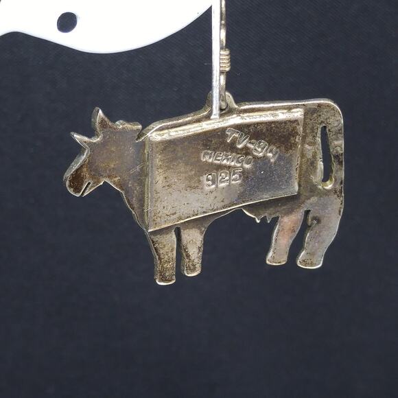 Sterling Silver Cow Ear Wire Earrings, Stamped Mexico 925 - Picture 5 of 10
